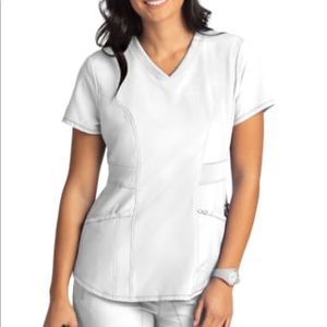 White scrubs set XS Cherokee Infinity knit waist.